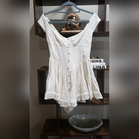 Vanessa Mooney The Elisabeth Romper Dress-Linen Style Cream Size Small - Picture 7 of 11